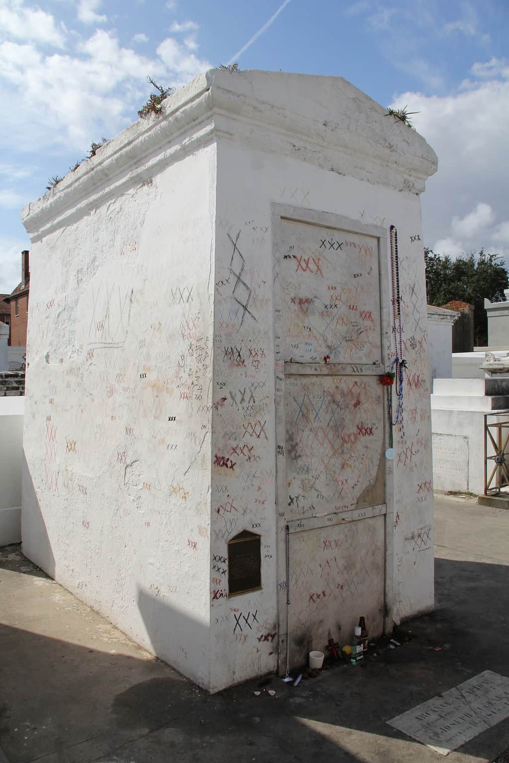 X's are drawn on the tomb of Voodoo Queen Marie Laveau in St. Louis Cemetery No. 1.