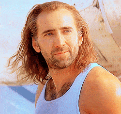Nicolas Cage eye-flirting in the 1997 action thriller Con Air.